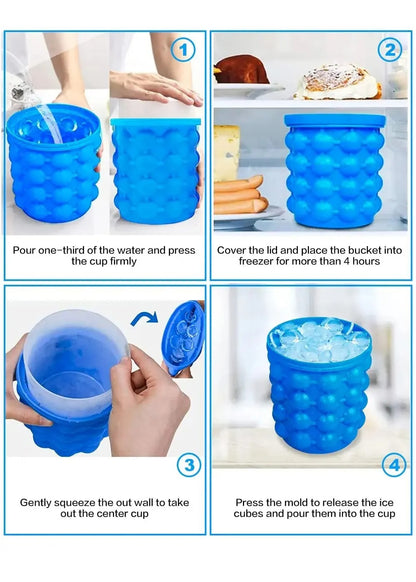 Large Silicone Ice Cube Mold & Ice Bucket (2-in-1)